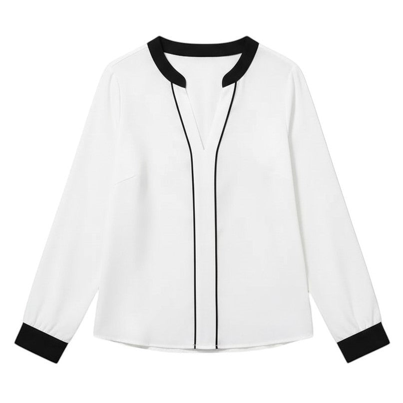 Women's Contrast Trim V-Neck Blouse-Vyana Collective
