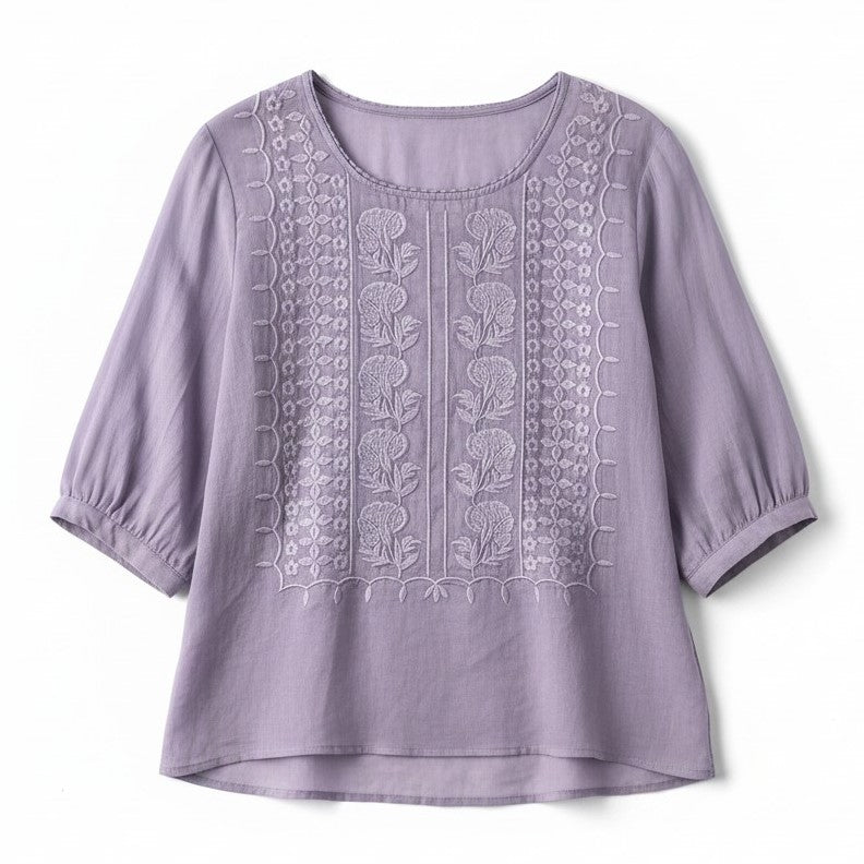 Women's Cotton Embroidered T-Shirt-Vyana Collective