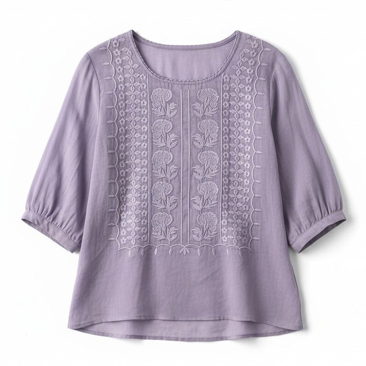 Women's Cotton Embroidered T-Shirt-Vyana Collective