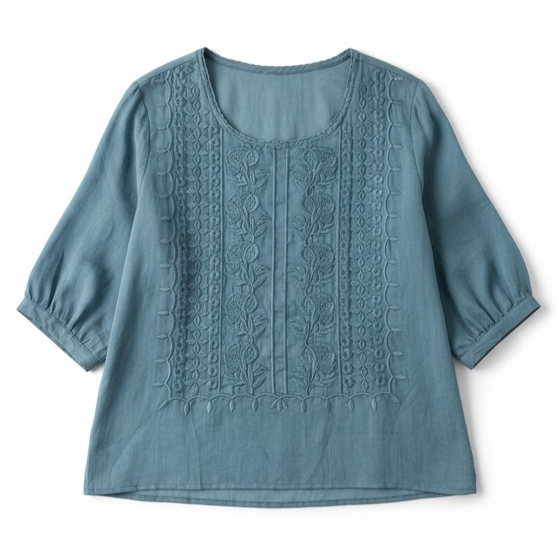 Women's Cotton Embroidered T-Shirt-Vyana Collective