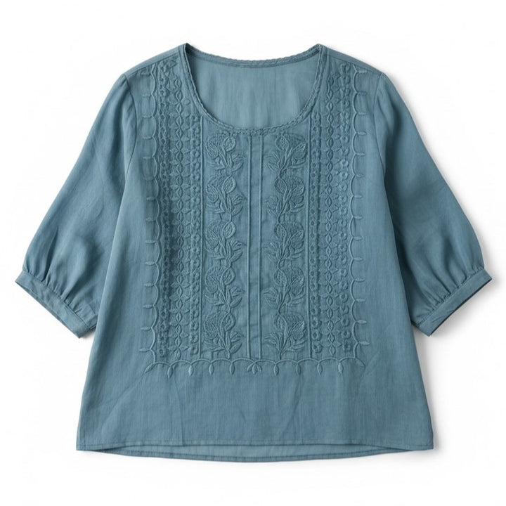 Women's Cotton Embroidered T-Shirt-Vyana Collective