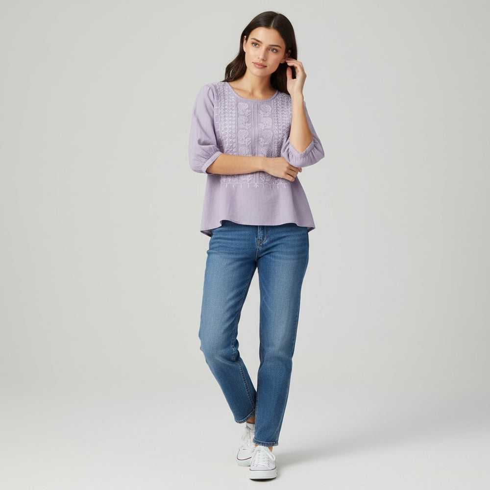 Women's Cotton Embroidered T-Shirt-Vyana Collective
