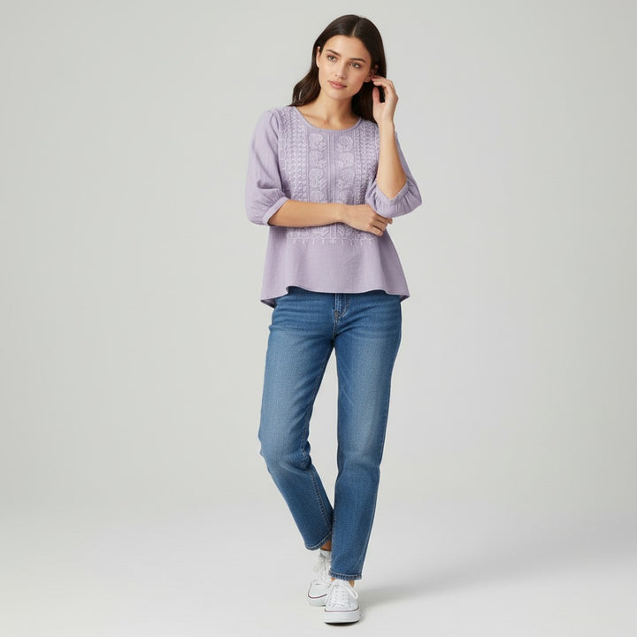 Women's Cotton Embroidered T-Shirt-Vyana Collective