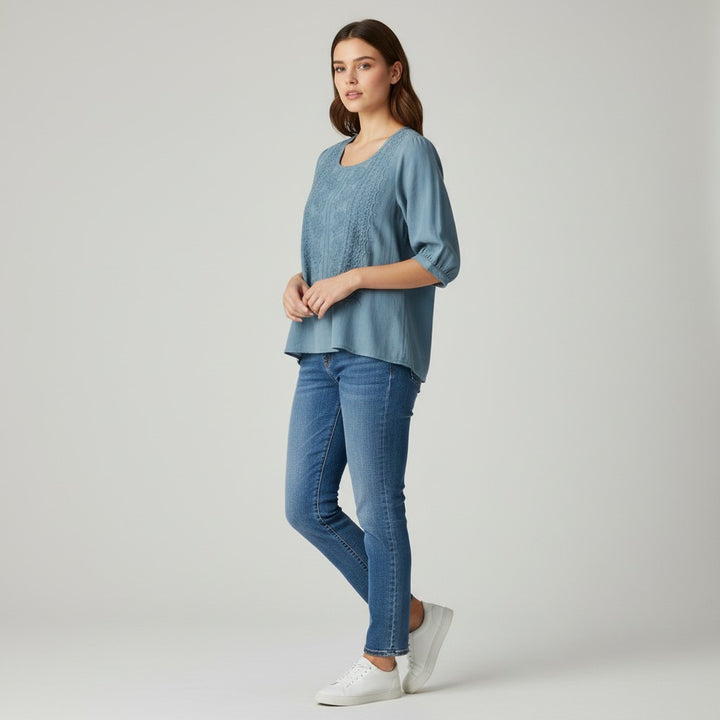 Women's Cotton Embroidered T-Shirt-Vyana Collective