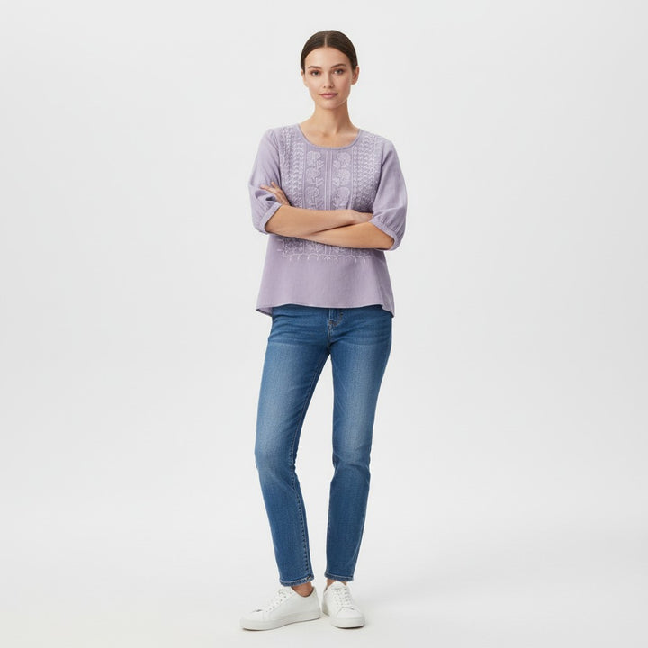 Women's Cotton Embroidered T-Shirt-Vyana Collective