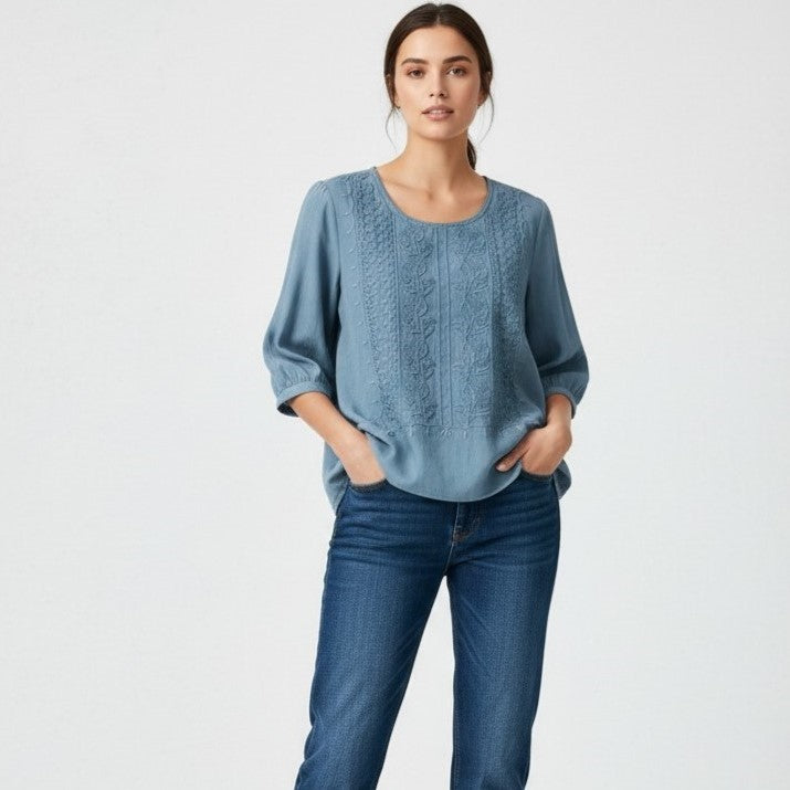 Women's Cotton Embroidered T-Shirt-Vyana Collective