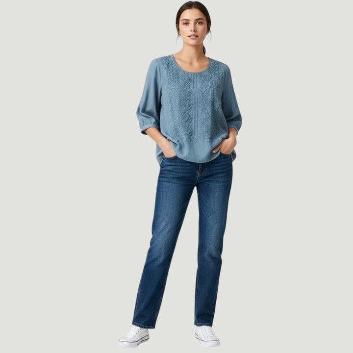 Women's Cotton Embroidered T-Shirt-Vyana Collective
