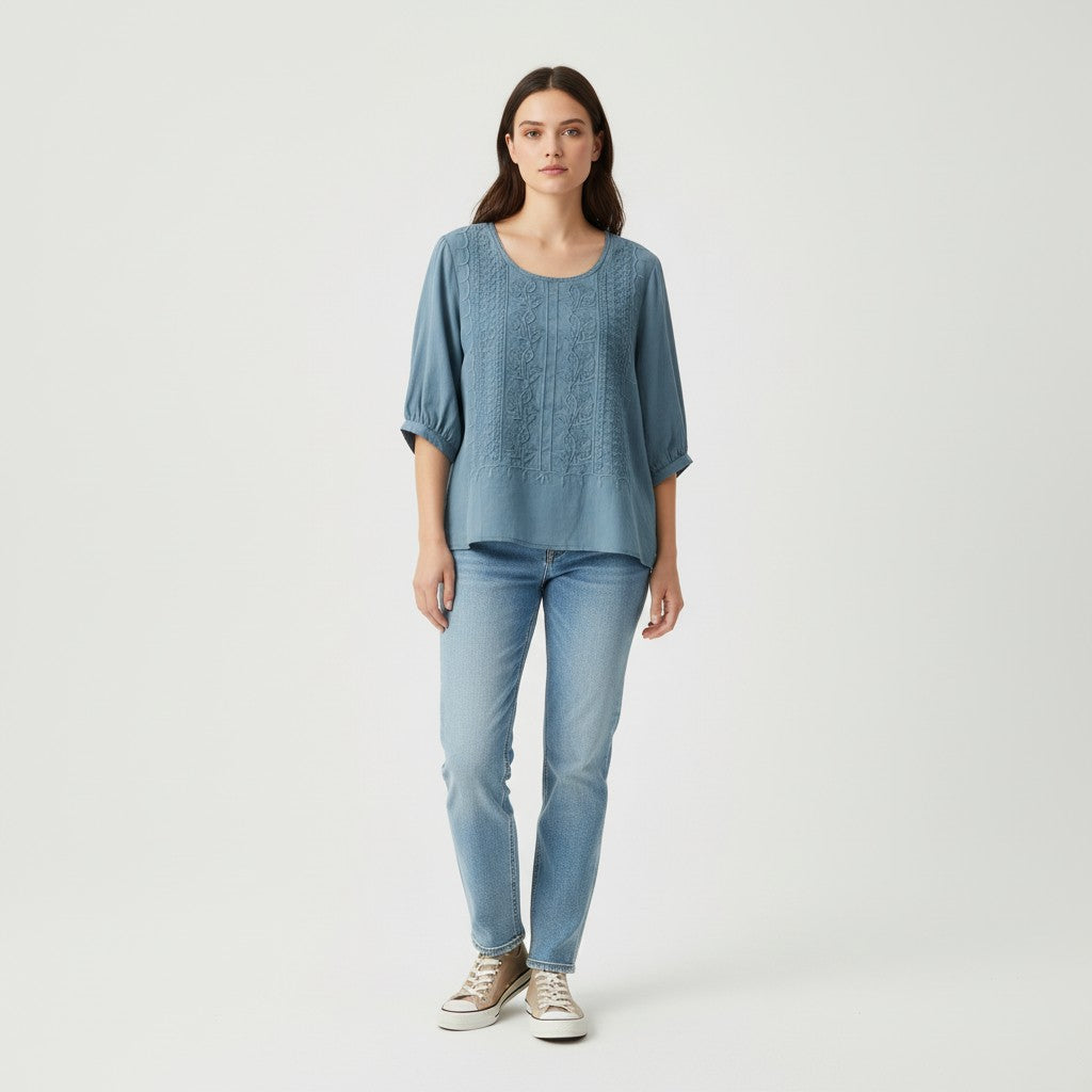Women's Cotton Embroidered T-Shirt-Vyana Collective