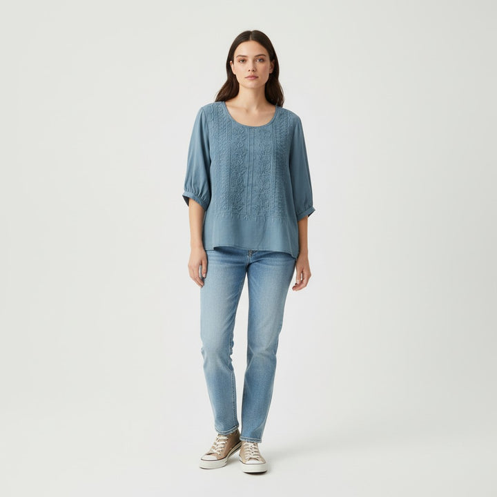 Women's Cotton Embroidered T-Shirt-Vyana Collective