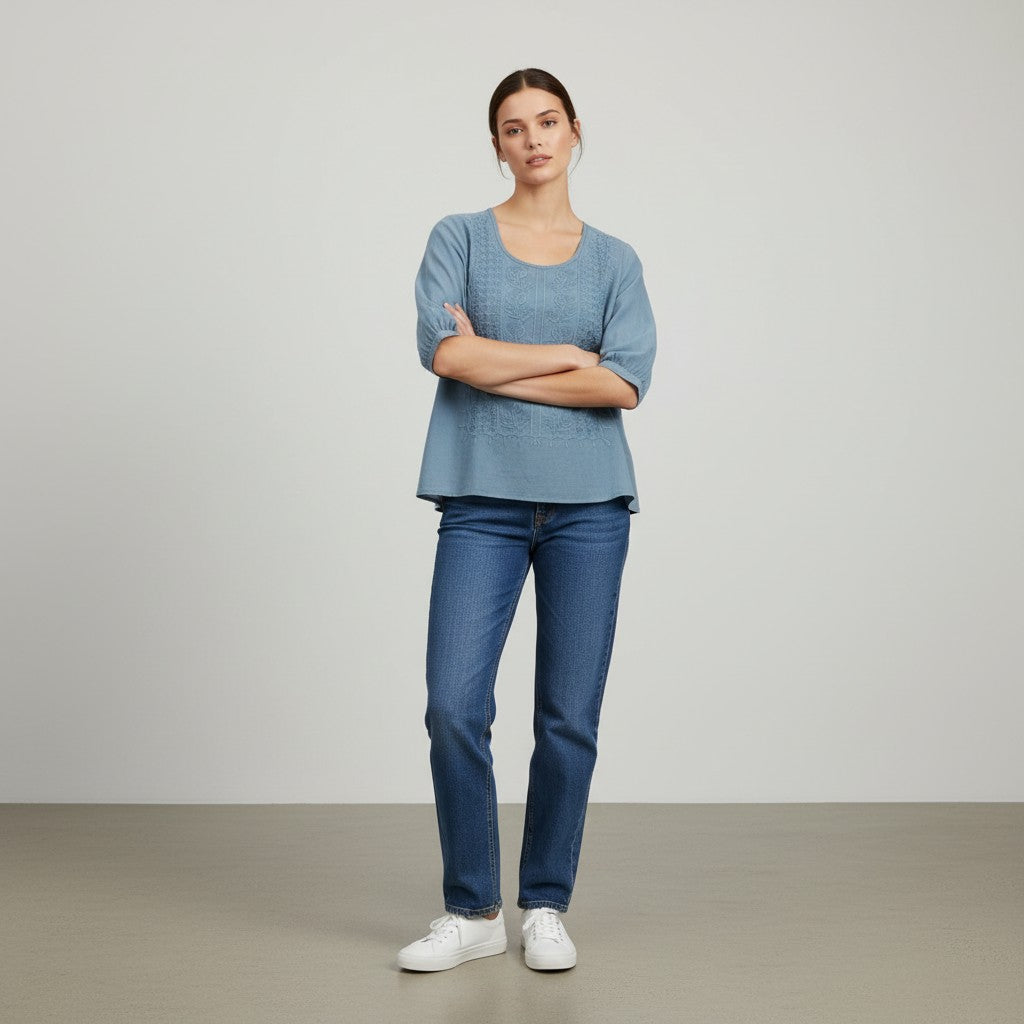 Women's Cotton Embroidered T-Shirt-Vyana Collective