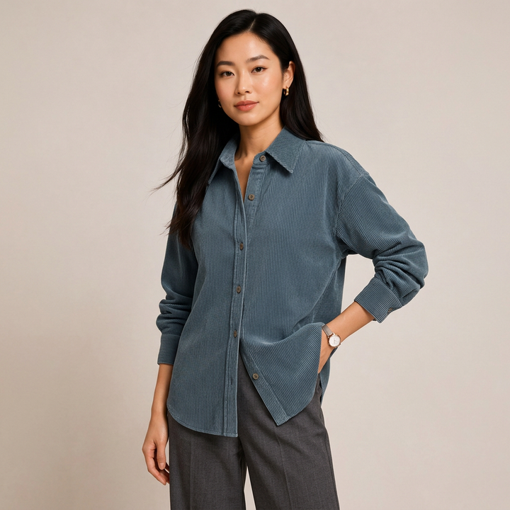 Women’s Cotton-Linen Fine Stripe Relaxed Button-Down Shirt-Vyana Collective