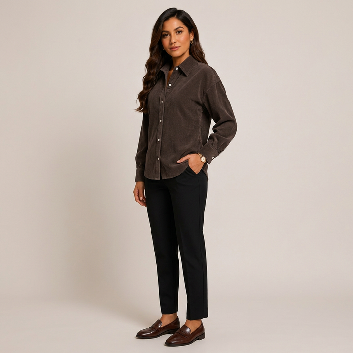 Women’s Cotton-Linen Fine Stripe Relaxed Button-Down Shirt-Vyana Collective