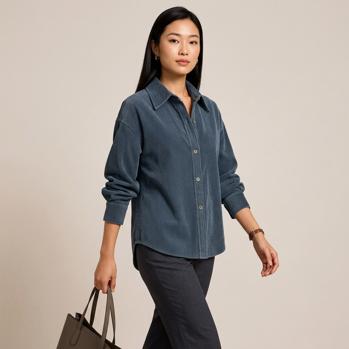 Women’s Cotton-Linen Fine Stripe Relaxed Button-Down Shirt-Vyana Collective