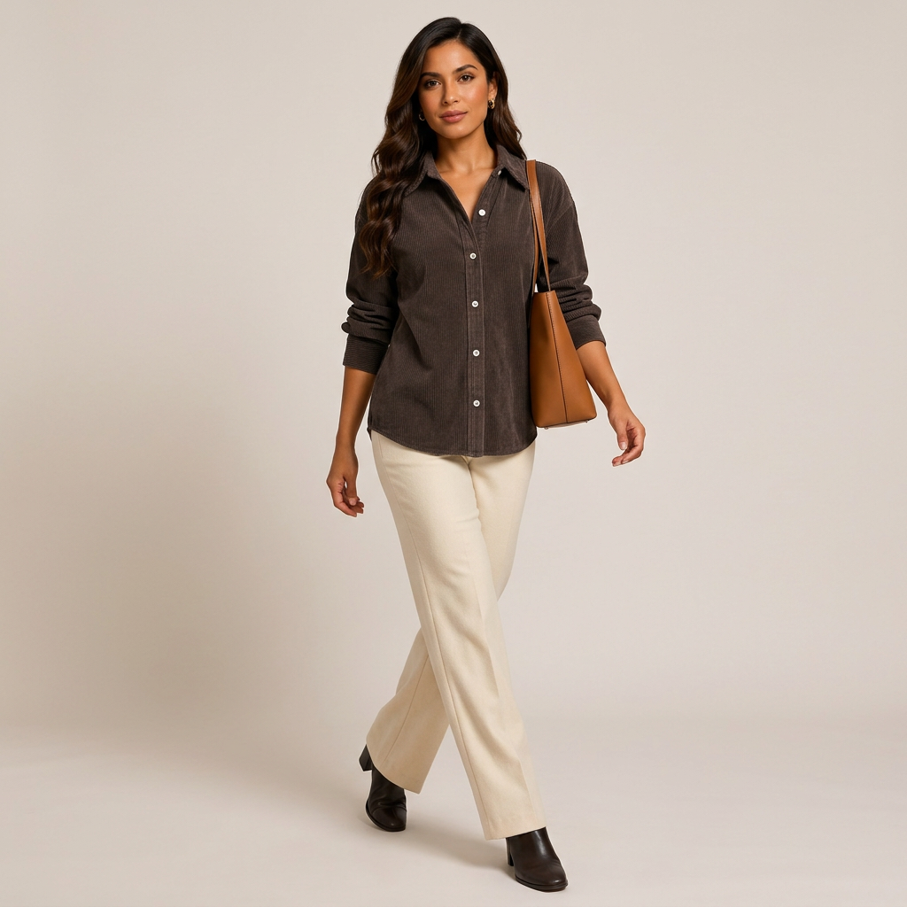 Women’s Cotton-Linen Fine Stripe Relaxed Button-Down Shirt-Vyana Collective