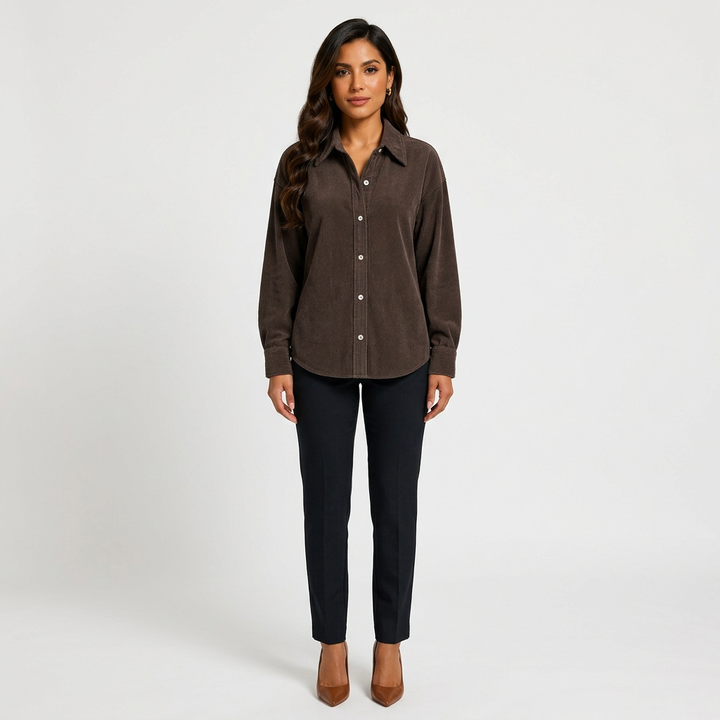 Women’s Cotton-Linen Fine Stripe Relaxed Button-Down Shirt-Vyana Collective