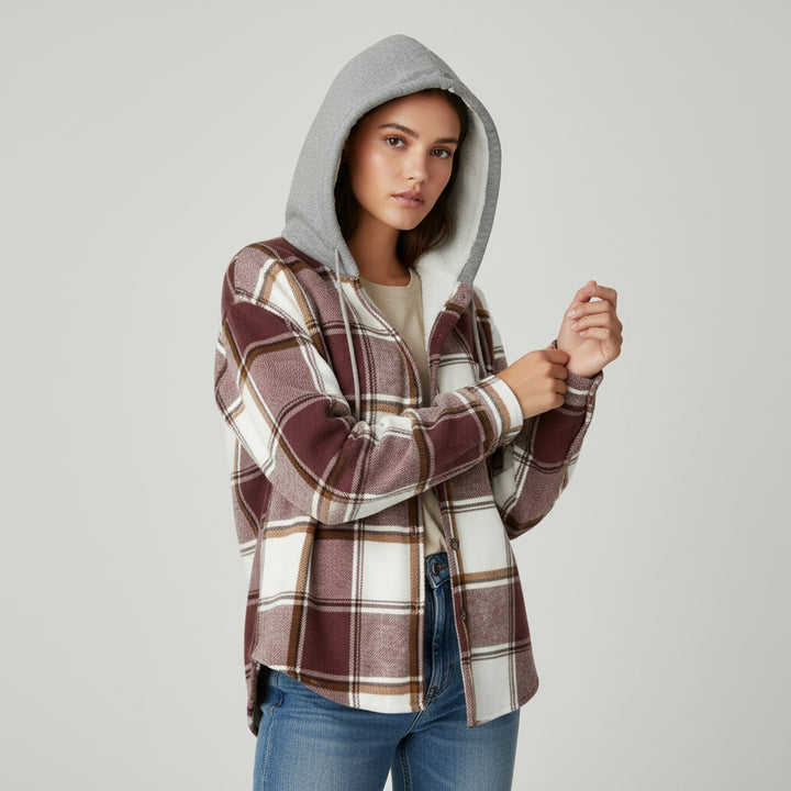 Women’s Cozy Plaid Hooded Jacket-Vyana Collective