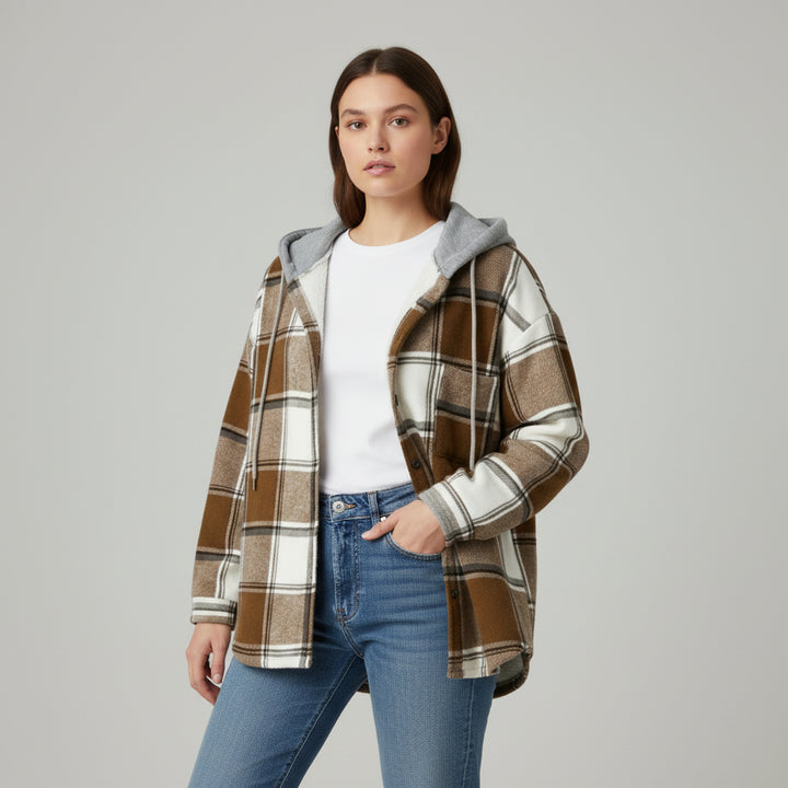 Women’s Cozy Plaid Hooded Jacket-Vyana Collective
