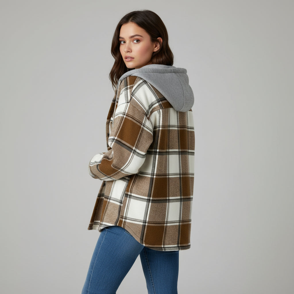 Women’s Cozy Plaid Hooded Jacket-Vyana Collective