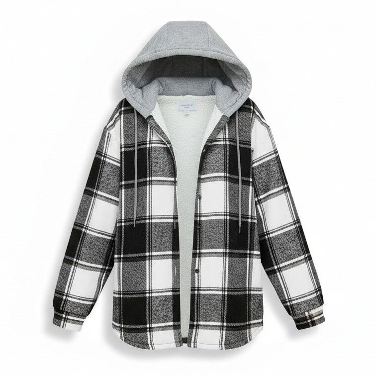 Women’s Cozy Plaid Hooded Jacket-Vyana Collective