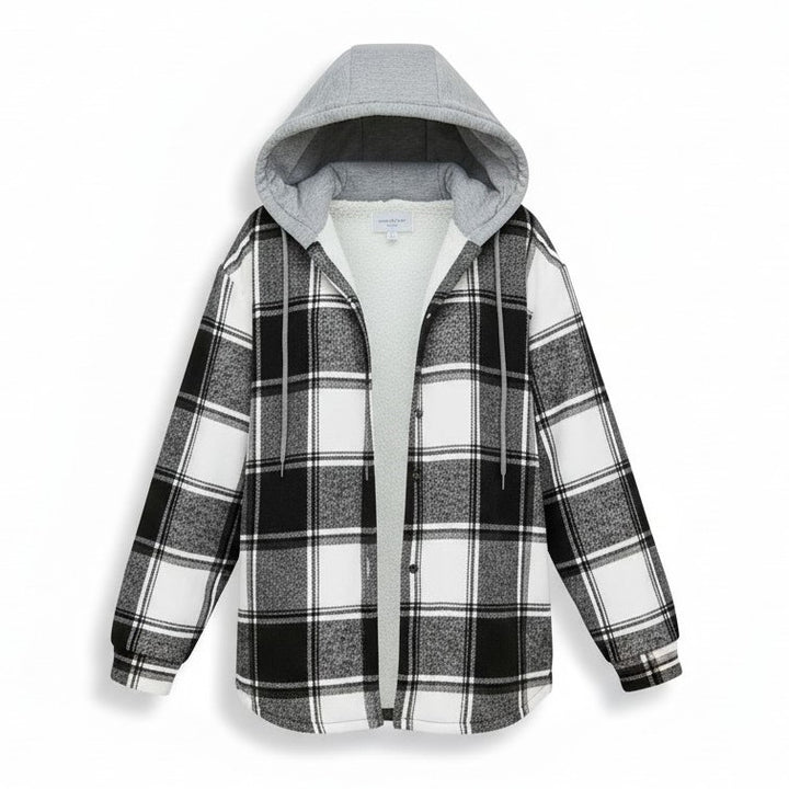 Women’s Cozy Plaid Hooded Jacket-Vyana Collective
