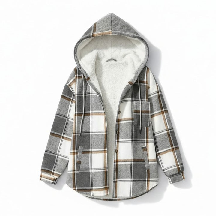 Women’s Cozy Plaid Hooded Jacket-Vyana Collective
