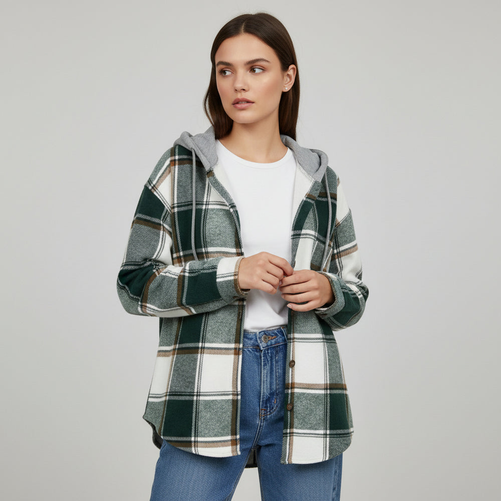 Women’s Cozy Plaid Hooded Jacket-Vyana Collective