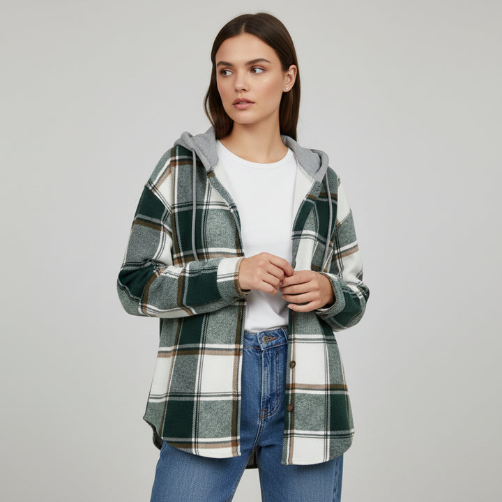 Women’s Cozy Plaid Hooded Jacket-Vyana Collective