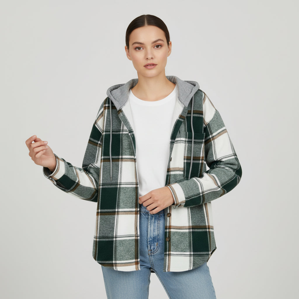 Women’s Cozy Plaid Hooded Jacket-Vyana Collective