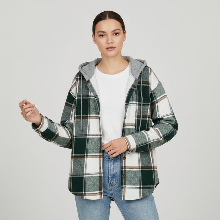 Women’s Cozy Plaid Hooded Jacket-Vyana Collective