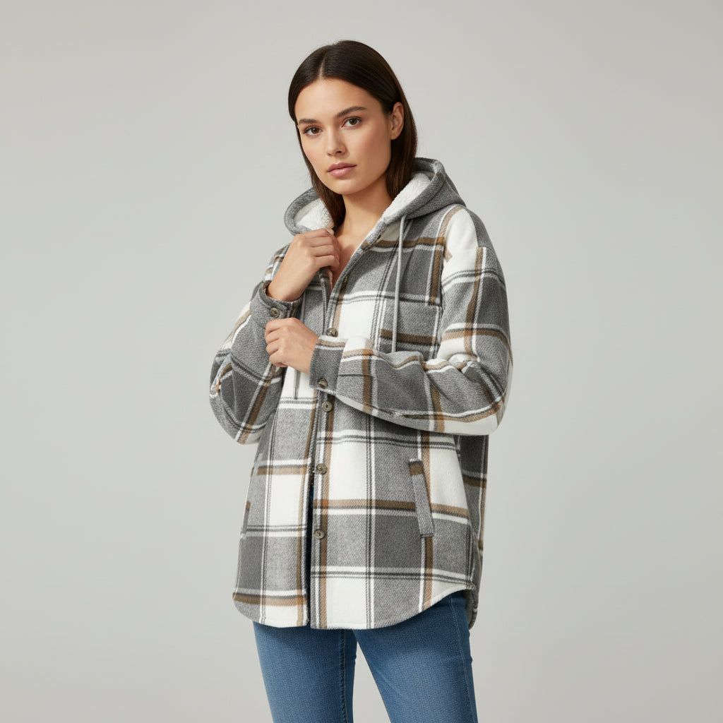 Women’s Cozy Plaid Hooded Jacket-Vyana Collective