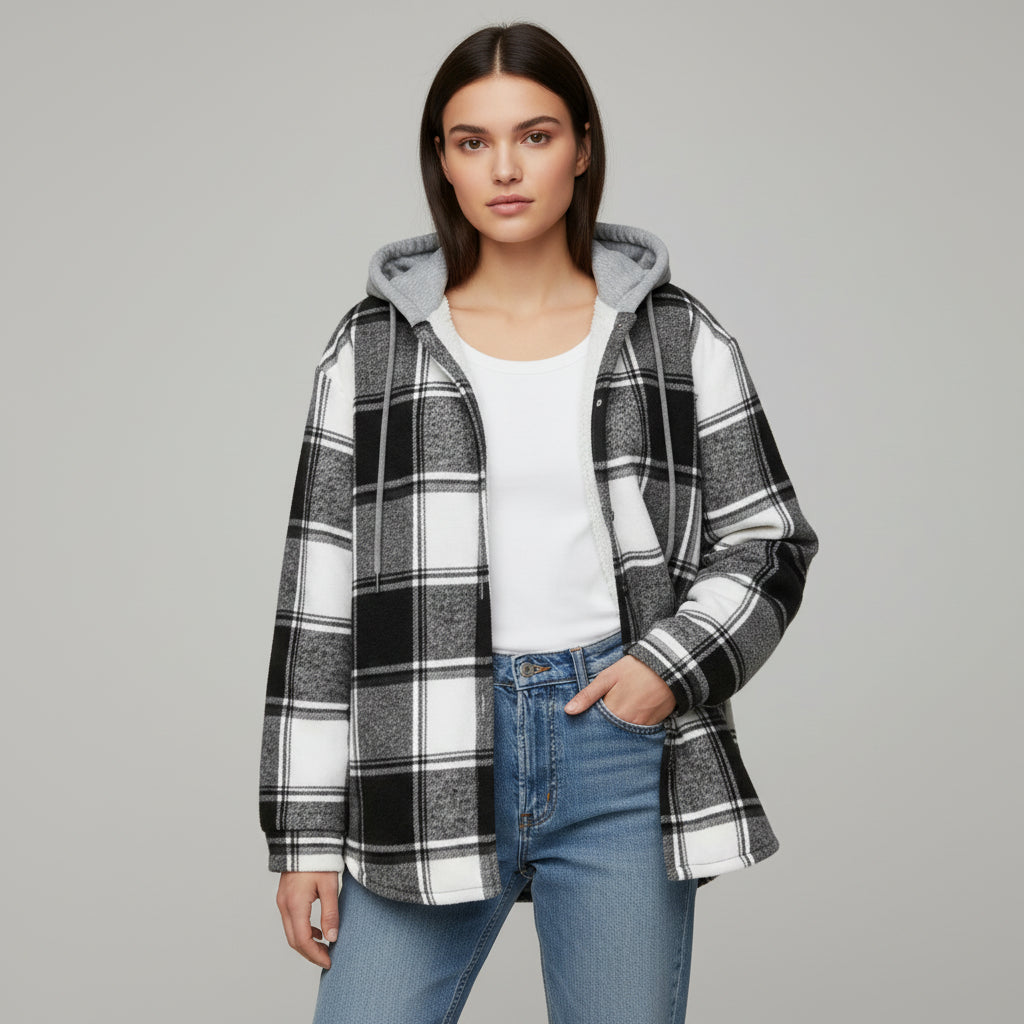 Women’s Cozy Plaid Hooded Jacket-Vyana Collective