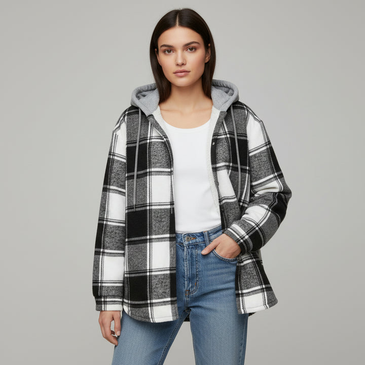 Women’s Cozy Plaid Hooded Jacket-Vyana Collective
