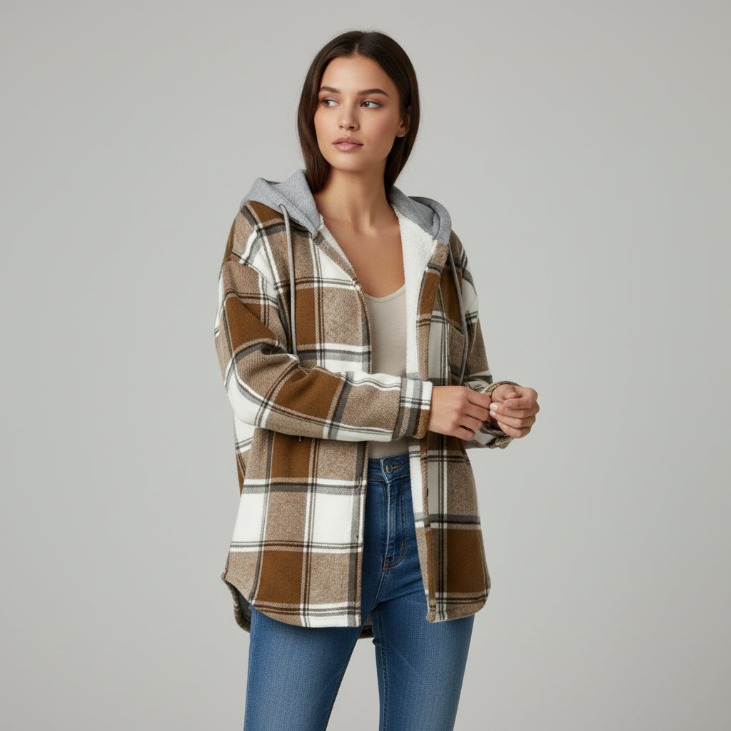 Women’s Cozy Plaid Hooded Jacket-Vyana Collective