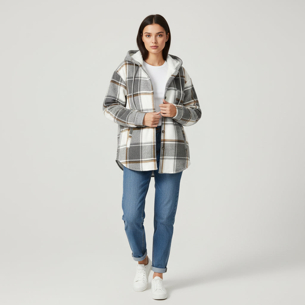 Women’s Cozy Plaid Hooded Jacket-Vyana Collective
