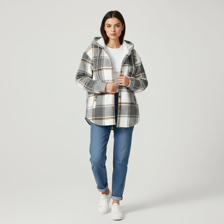 Women’s Cozy Plaid Hooded Jacket-Vyana Collective