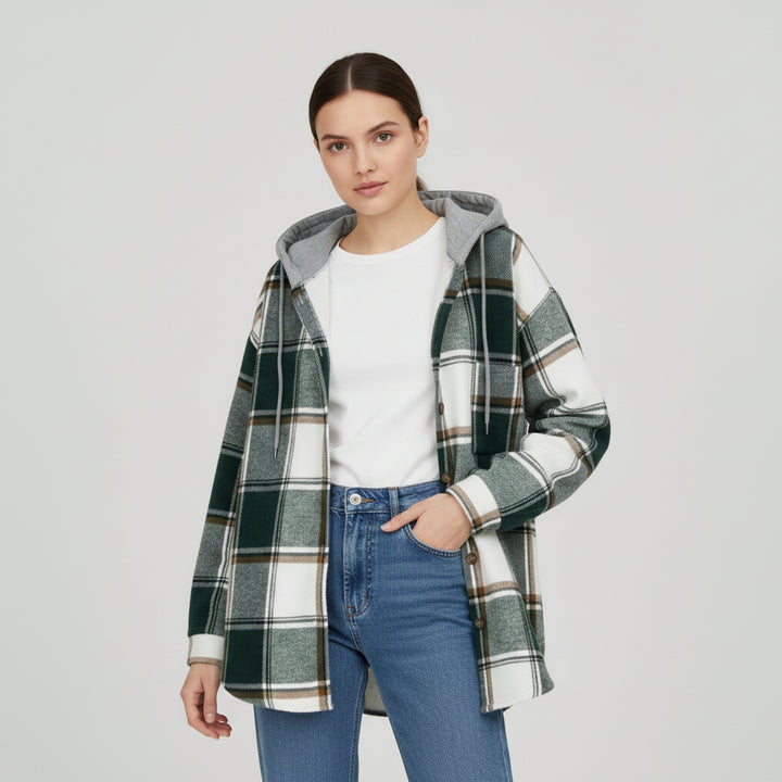 Women’s Cozy Plaid Hooded Jacket-Vyana Collective
