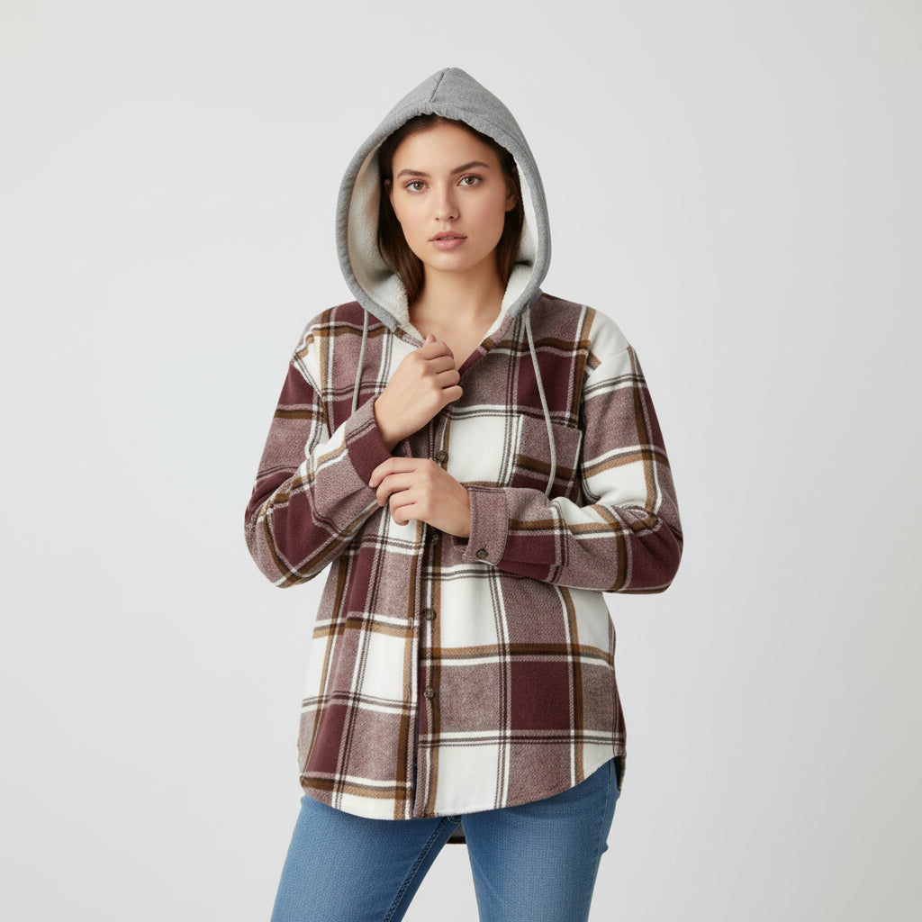 Women’s Cozy Plaid Hooded Jacket-Vyana Collective