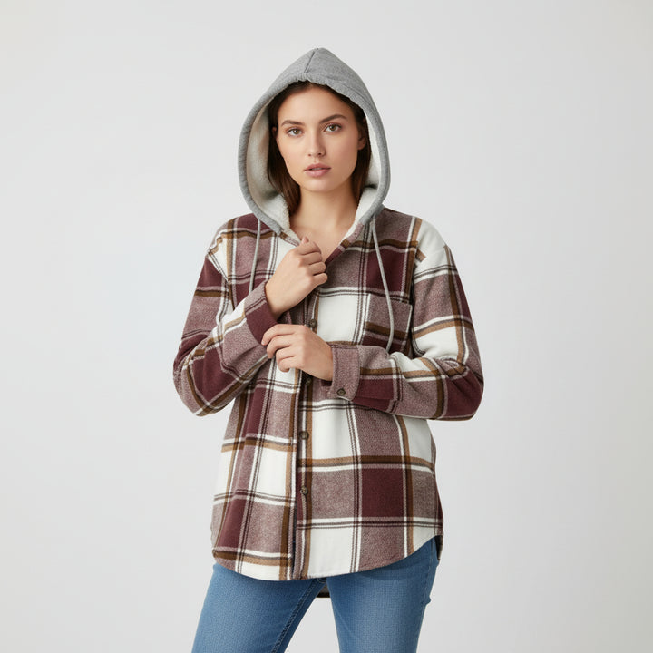 Women’s Cozy Plaid Hooded Jacket-Vyana Collective