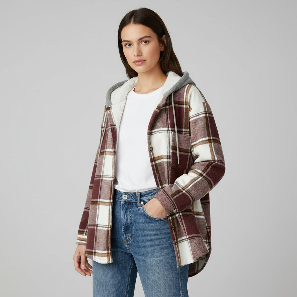 Women’s Cozy Plaid Hooded Jacket-Vyana Collective