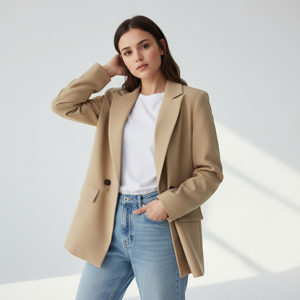 Women's Double-Breasted Long Sleeve Blazer Jacket-Vyana Collective