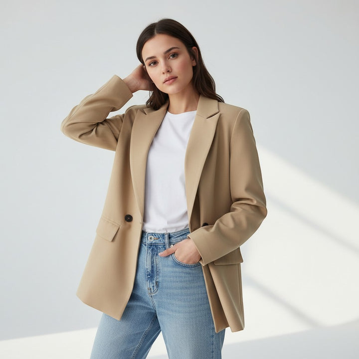 Women's Double-Breasted Long Sleeve Blazer Jacket-Vyana Collective