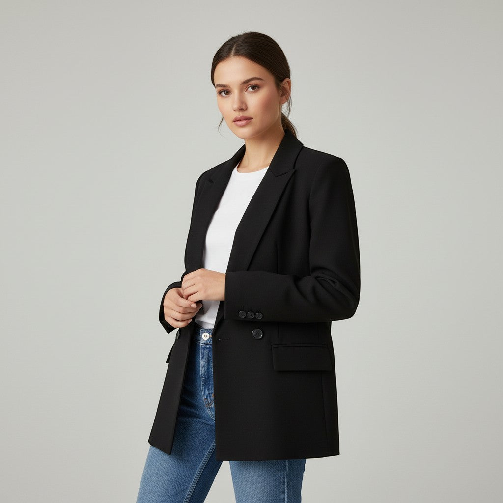 Women's Double-Breasted Long Sleeve Blazer Jacket-Vyana Collective