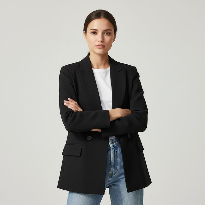 Women's Double-Breasted Long Sleeve Blazer Jacket-Vyana Collective