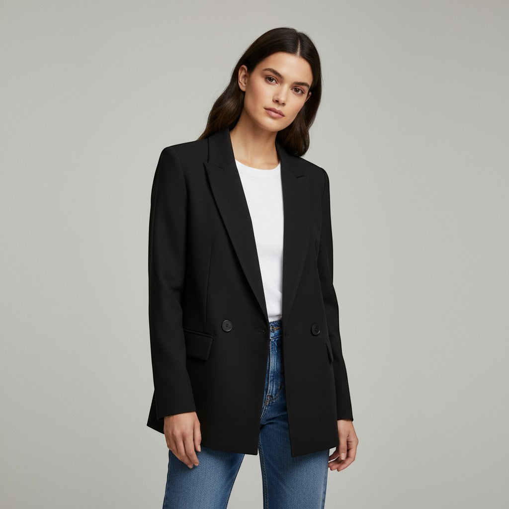 Women's Double-Breasted Long Sleeve Blazer Jacket-Vyana Collective