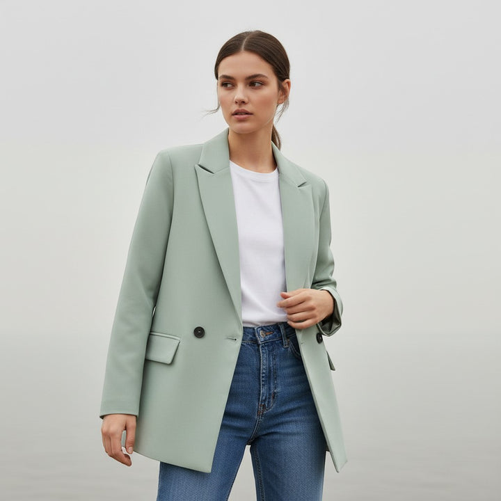 Women's Double-Breasted Long Sleeve Blazer Jacket-Vyana Collective