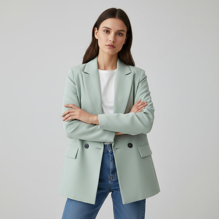 Women's Double-Breasted Long Sleeve Blazer Jacket-Vyana Collective