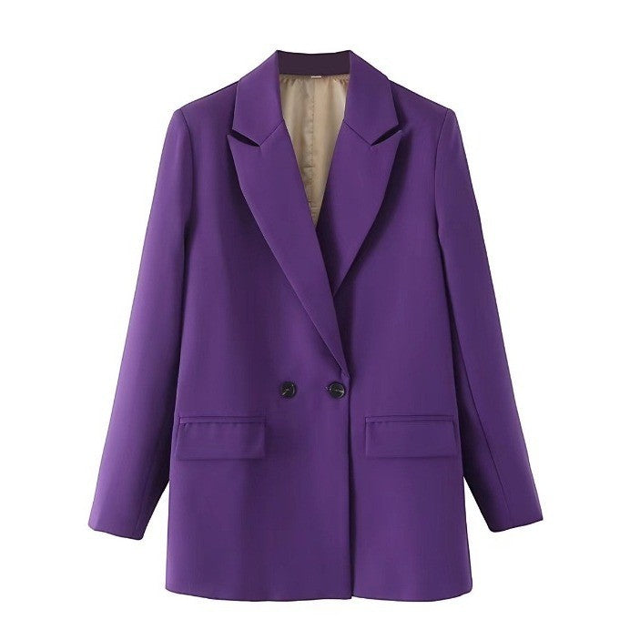 Women's Double-Breasted Long Sleeve Blazer Jacket-Vyana Collective