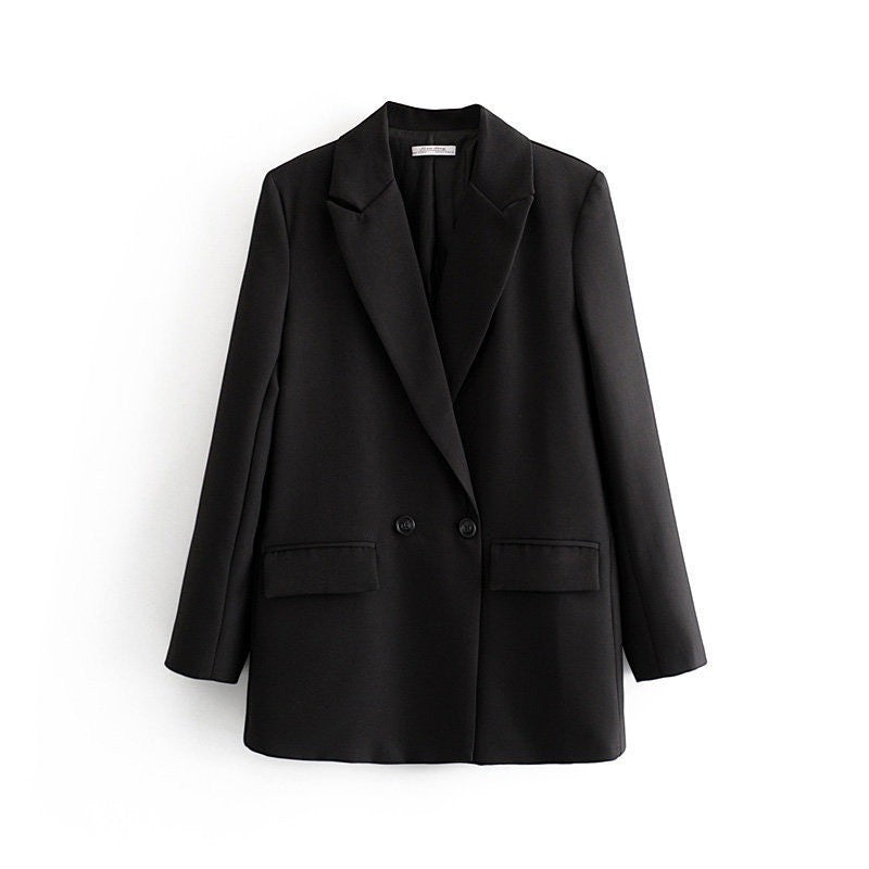 Women's Double-Breasted Long Sleeve Blazer Jacket-Vyana Collective