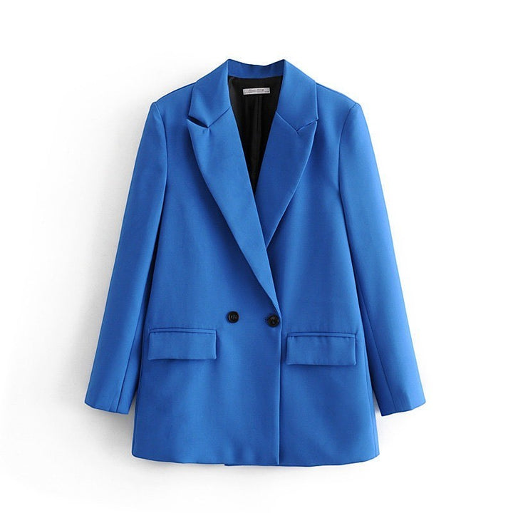 Women's Double-Breasted Long Sleeve Blazer Jacket-Vyana Collective