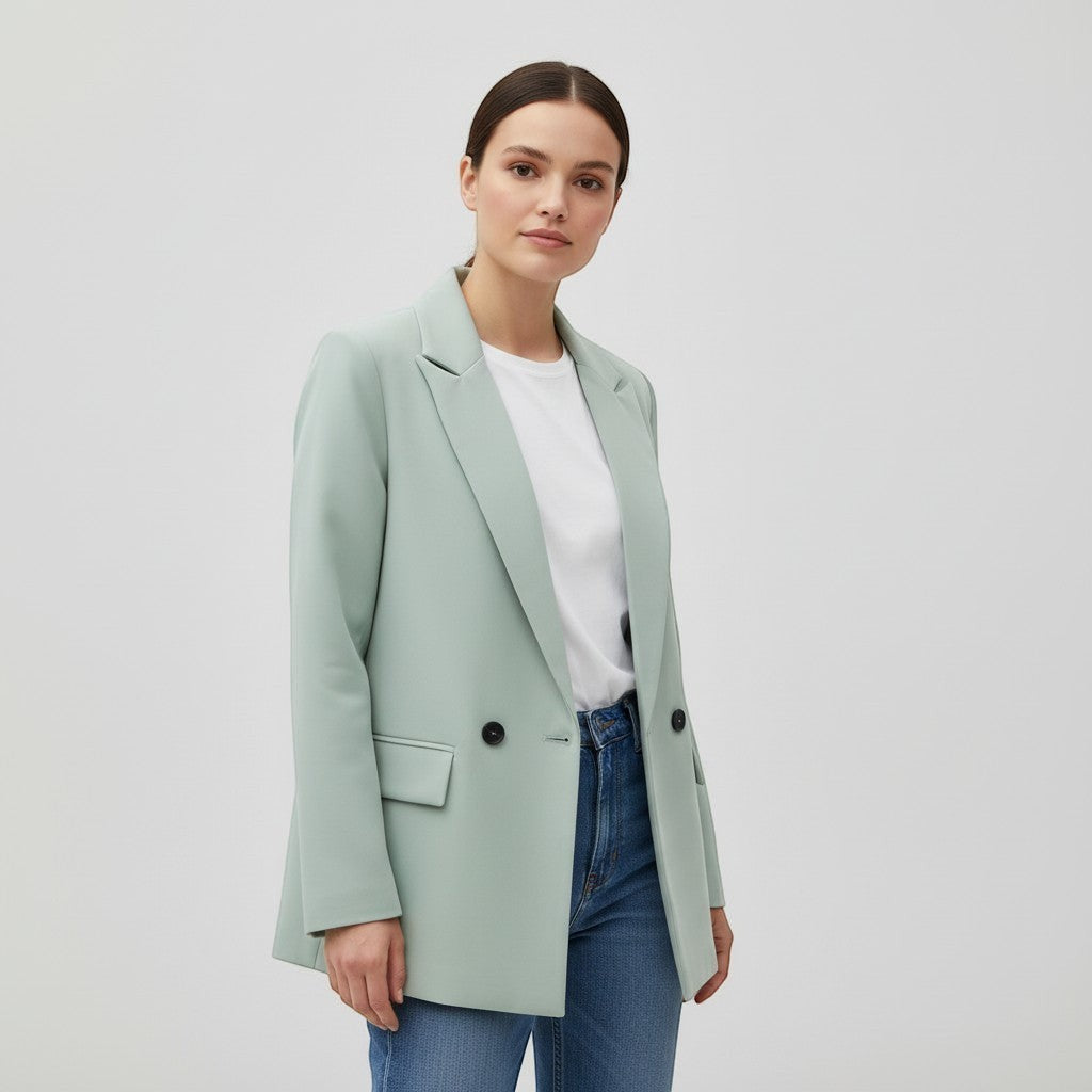 Women's Double-Breasted Long Sleeve Blazer Jacket-Vyana Collective